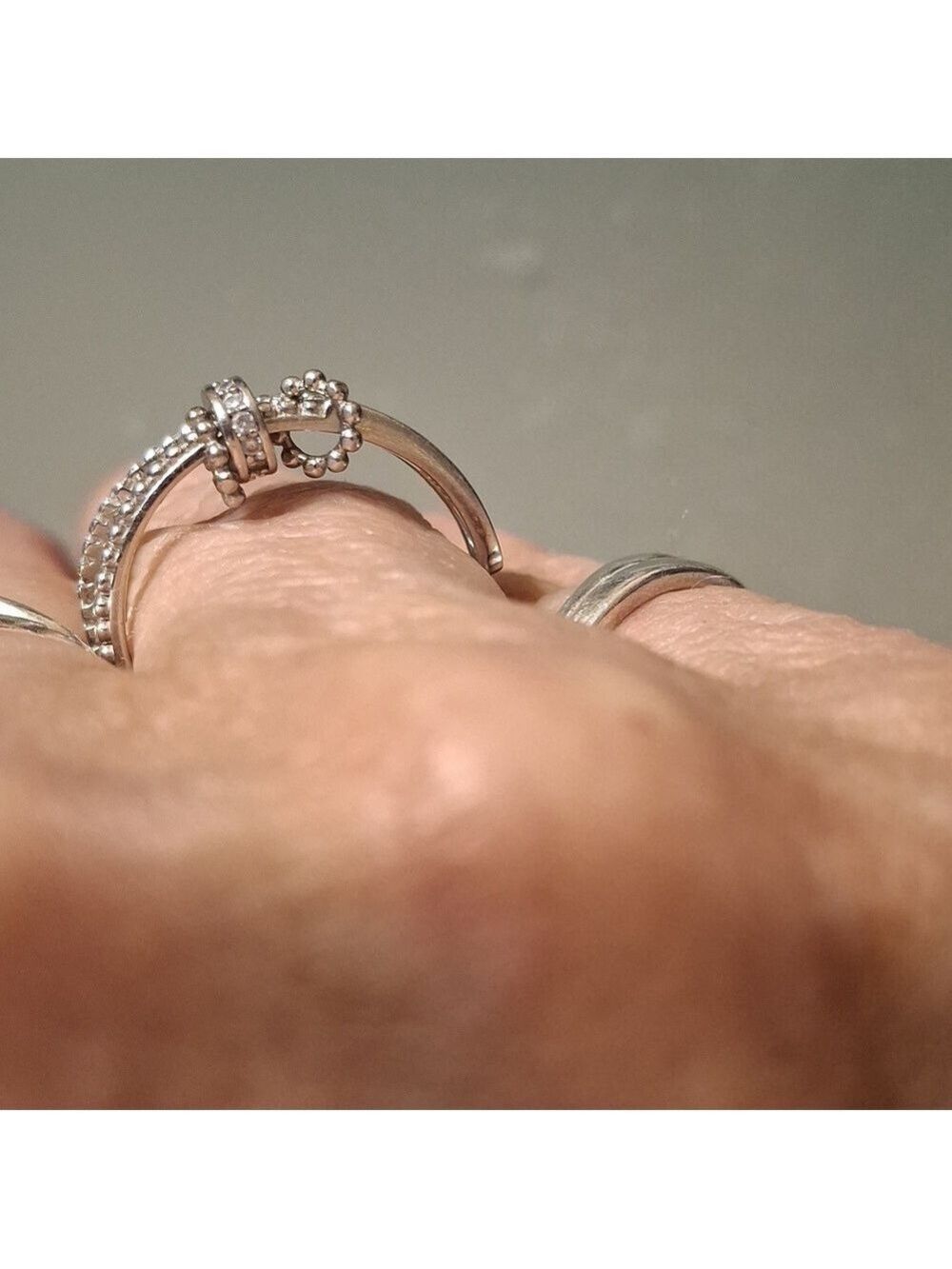 Sterling Silver toe ring With Cz's Adjustable Open End - Picture 5 of 5